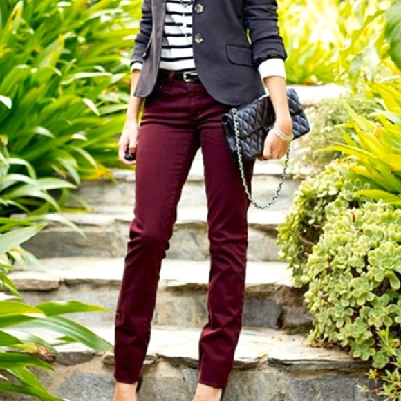 AG ADRIANO GOLDSCHMIED Pants Wine Maroon Burgundy The Stilt Cigarette Leg 27R - Picture 1 of 7
